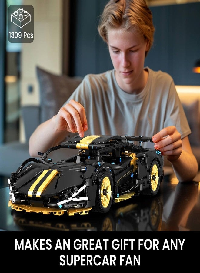 GEVINST Collectible Sports Race Cars Building Set, Model Car Kits for Boys 8-12 and up Adults, 1:14 Scale Black Gold Supercar Gifts (1309 PCS) - Image 2